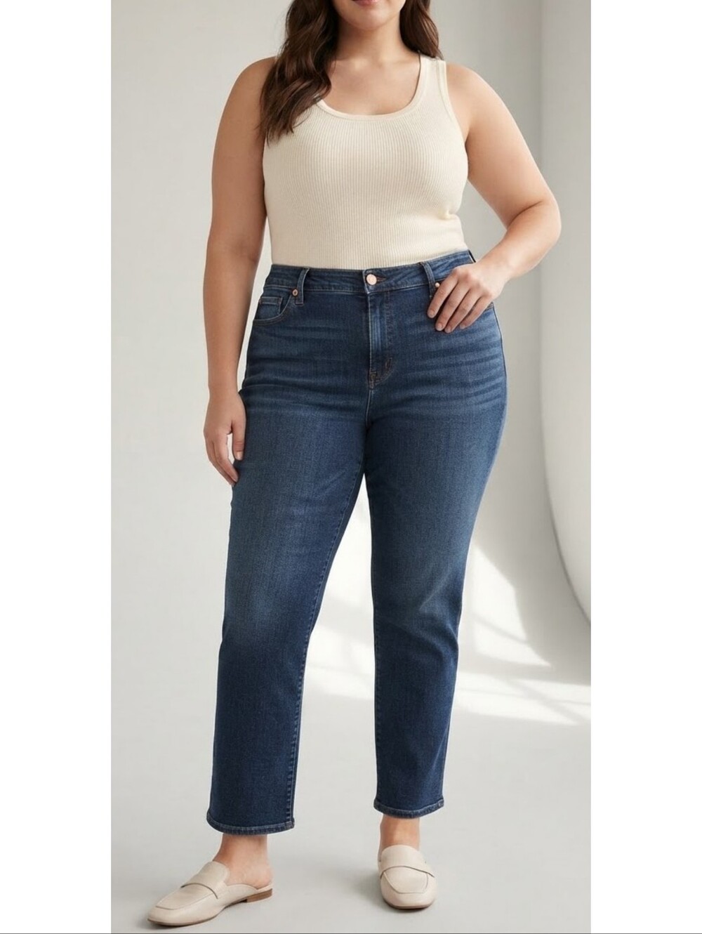 Universal High Rise Slim Straight Jeans Medium Wash Size 22W